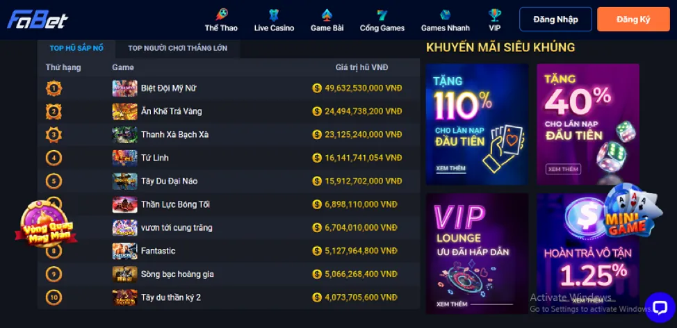 Banner khuyến mãi Nổ Hũ xibet casino